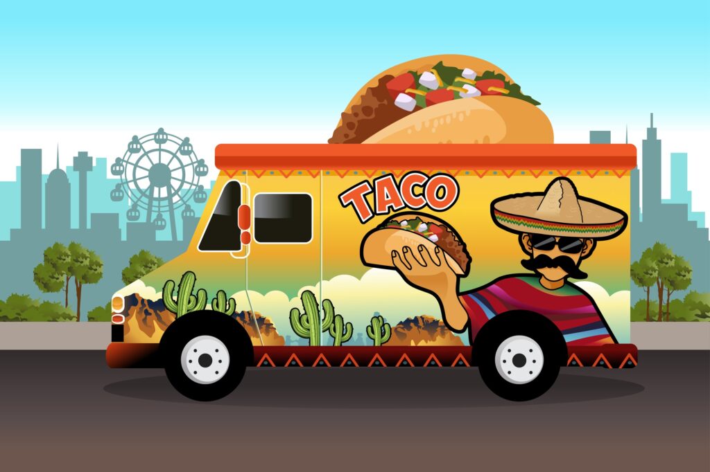 A vector illustration of taco food truck