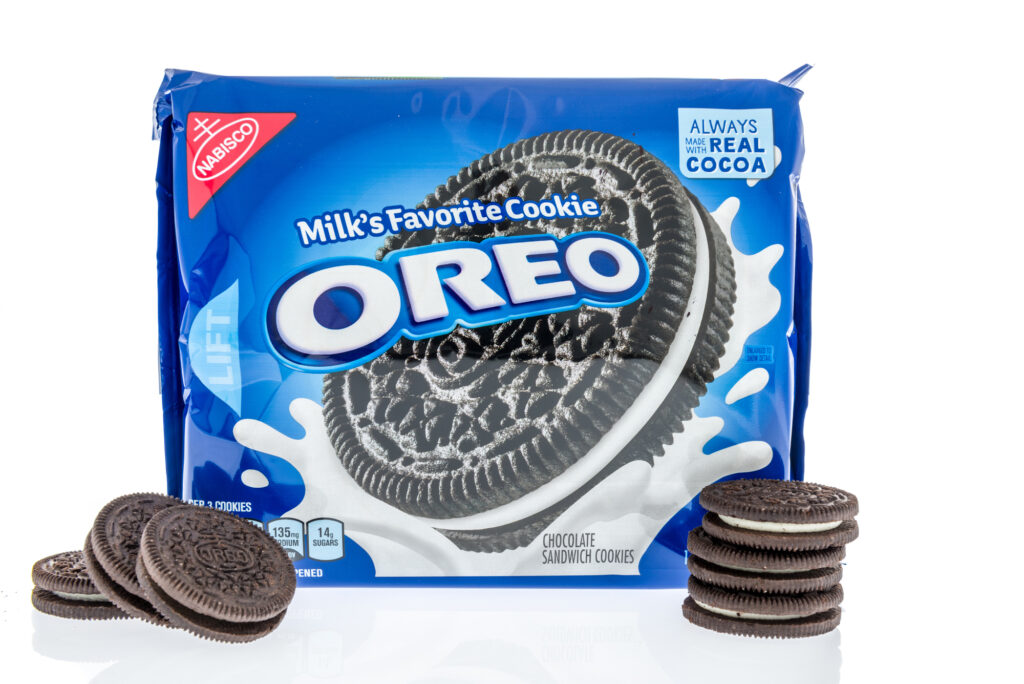 Winneconne, WI - 14 February 2019: A package of Nabisco Oreo chocolate sandwich cookies on an isolated background